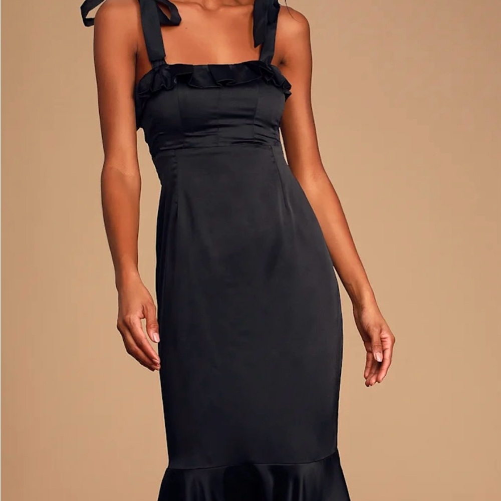 Lulu's Black Ruffled Tie Front Sheath Dress